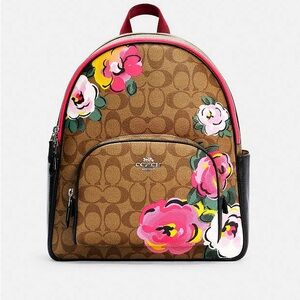 Coach Backpack In Signature Canvas With Vintage Rose Print 🌸